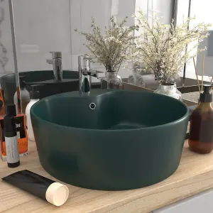 Luxury Wash Basin with Overflow Matt Dark Green 36x13 cm Ceramic