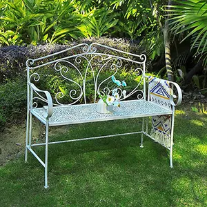 Metal Garden Bench Seat Patio Furniture Foldable Antique White Beautiful Shabby Chic Handmade Vintage (Andalusia)