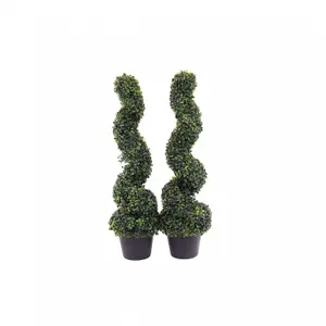 Oypla Set of 2 Artificial Topiary Boxwood Spiral Trees 80cm Indoor Outdoor Decoration