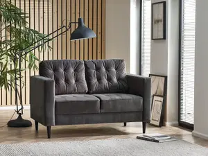 Furniturebox Jenna 2 Seater Dark Grey Velvet Sofa With Solid Wood Frame