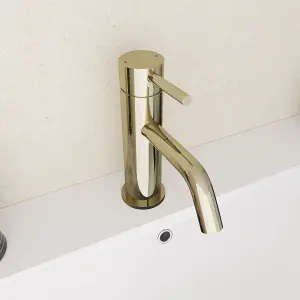 Nes Home Modern Deck Mounted Gloss Round Single Lever Basin Mono Mixer Tap Gold