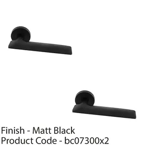 2 PACK - Premium Slim Flat Door Handle Set - Matt Black Designer Lever on Round Rose