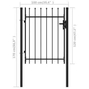 Berkfield Fence Gate Single Door with Spike Top Steel 1x1.2 m Black