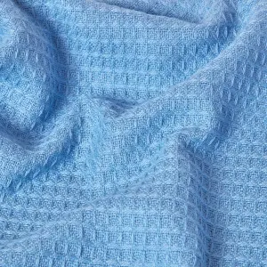 Homescapes Organic Cotton Waffle Blanket/ Throw Blue, 228 x 228 cm