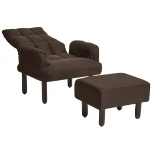 Recliner Chair OLAND with Footstool Linen Dark Brown