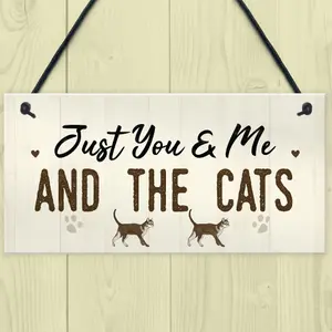 Red Ocean You Me And The Cats Sign Home Funny Crazy Cat Lady Sign Pet Lover Gift