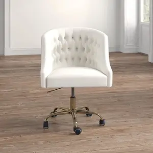 Mid-Back Executive Velvet Swivel Office Chair With High Density Foam Ivory