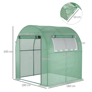 Outsunny Walk in Polytunnel Greenhouse with Roll-up Window and Door, Green