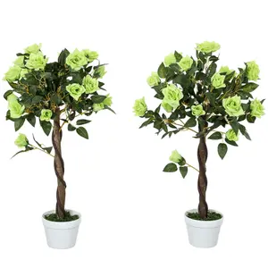 Outsunny Set of 2 90cm Artificial Rose Tree, Fake Decorative Plant, Green