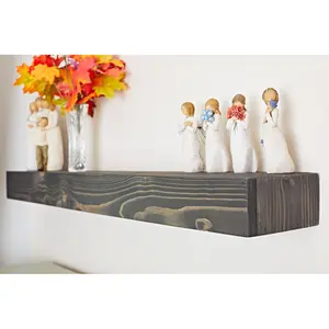 Lulger Floating Shelf with Reclaimed Wood Ebony Black / 7.5cm H x 102cm W x 14.5cm D