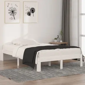 Berkfield Bed Frame White Solid Wood 120x190 cm Small Double