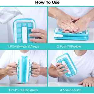 Ice Cube Tray Maker Mould and Touch Free Sanitary Silicone Ice Dispenser - Makes 18 Ice Cubes