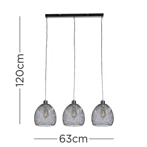 ValueLights Novo 3 Way Chrome Over Table Ceiling Light Fitting with Suspended Mesh Lightshades and 4w LED Filament Bulbs