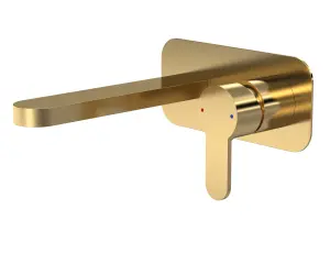 Round Wall Mount 2 Tap Hole Basin Mixer Tap & Back Plate - Brushed Brass