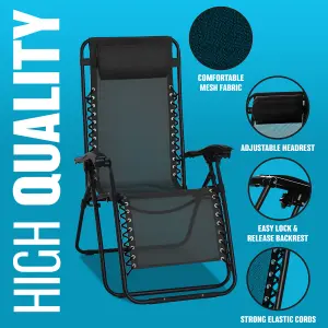 Set Of 2 Reclining Sun Lounger Outdoor Garden Patio Gravity Chair Foldable Loungers