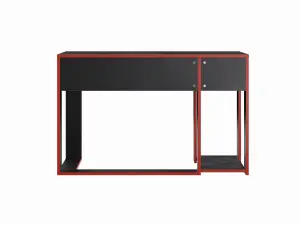 Ryker Gaming Desk Office Computer Table Workstation Black  Red Trim Gamer Tower Shelf