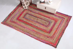 FIESTA Rectangular Jute Rug Hand Woven with Recycled Fabric / 60 cm x 90 cm