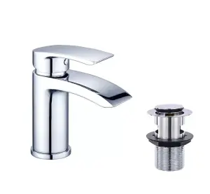 Round Chrome Bathroom Basin Tap With Free Pop Up Waste