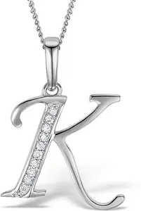 925 Silver Lab Diamond Initial 'K' Necklace 0.05Ct