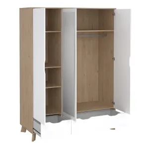 Ikast Wardrobe 3 Doors and 2 Drawers with Mirror in Jackson Hickory and White