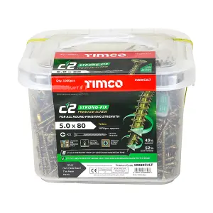 Timco - C2 Strong-Fix Multi-Purpose Premium Screws - PZ - Double Countersunk - Yellow (Size 5.0 x 80 - 1000 Pieces)