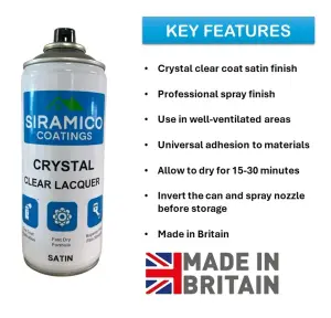 Crystal Clear Lacquer - 400ml - Satin Finish - Multi-Surface Lacquer Spray