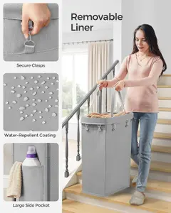 SONGMICS Laundry Trolley with Wheels, Single-Section Hamper, Easy Liner Removal, Dove Grey