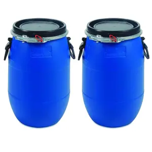 Large 30L Plastic Blue Open Top Food Grade Keg Barrel Storage Drums With Ring Latch & Lid