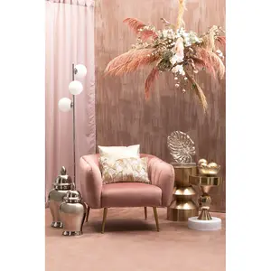 Interiors by Premier Modern Pink Velvet Chair with Gold Finish Legs, Back & Armrest Dining Chair, Easy to Clean Armchair