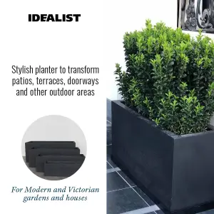 Set of 2 IDEALIST 80cm Garden Trough Dark Grey Reinforced Stone Rectangular Planter, Outdoor Large Plant Pots H37 L80 W37 cm, 111L