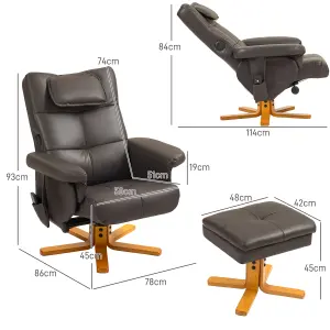 HOMCOM Massage Recliner Chair with Footstool and Hidden Storage, Dark Brown