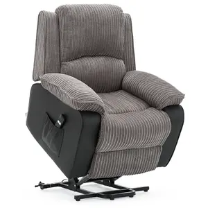 Postana Single Motor Electric Rise Recliner Jumbo Cord Fabric Armchair Electric Lift Riser Chair (Grey)