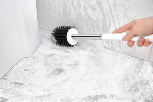 Nicoman Round White Toilet Brush & Holder With Silicone Head