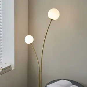 Floor Lamp Light Satin Brass & Opal Glass 2 x 3W LED G9 Complete Lamp