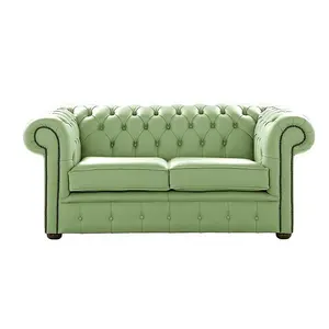 Chesterfield 2 Seater Shelly Pea Green Leather Sofa Settee Bespoke In Classic Style