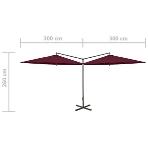 Berkfield Double Parasol with Steel Pole Bordeaux Red 600 cm