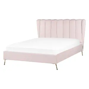 Velvet EU Double Size Bed with USB Port Pink MIRIBEL