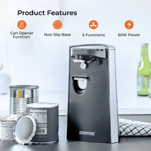 Geepas 3-in-1 Multifunctional Can Opener- 3 Functional Can Opener, Hands Free Multifunctional Electric Tin Opener