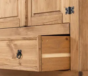 Corona 2 Door 1 Drawer Wardrobe in Distressed Waxed Pine