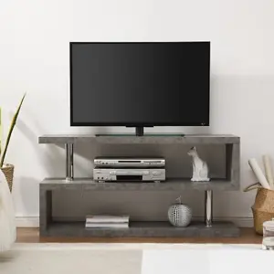 Miami TV Stand With Storage for Living Room and Bedroom, 1200 Wide, S-Shape Design, Media Storage, Concrete Effect Finish