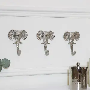 Melody Maison Set Of 3 Silver Elephant Head Wall Hooks