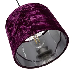 Modern Purple Crushed Velvet 8 Table/Pendant Lampshade with Shiny Silver Inner