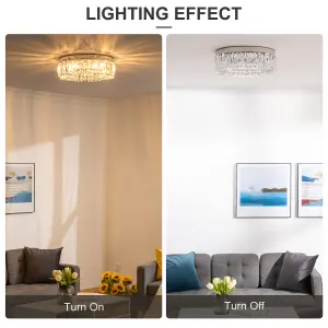 HOMCOM Crystal Ceiling Light Modern Chandeliers for Living Room Bedroom Silver