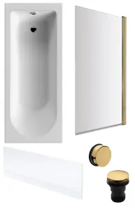 Round Single Ended Bath, Front Panel, Brushed Brass Screen and Waste -1700x700mm