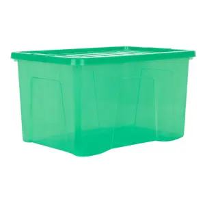 Wham Crystal 10 x 60L Plastic Storage Boxes with Lids. Large Size, Strong. Made in the UK Tint Leprechaun Green