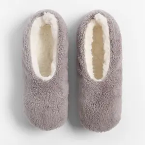 Ladies Bed Slipper Socks Soft Warm Teddy Fleece Sherpa Lounge Fluffy, Grey - M/L