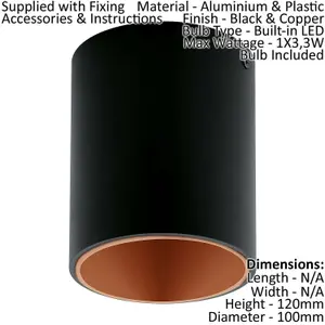 Wall / Ceiling Light Black & Copper Round Downlight 3.3W Built in LED