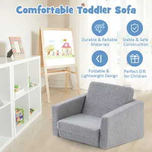 Costway 2-in-1 Kids Convertible Couch Children Fold out Sofa Bed Lounger Flip Open