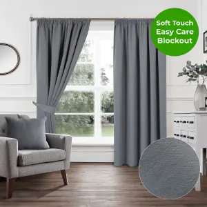 Home Curtains Woven Blockout 90w" x 72d" (229x183cm) Grey Pencil Pleat Curtains (PAIR)