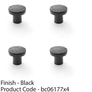 4 PACK - Slim Hammered Door Knob - Matt Black 30mm Round Cupboard Cabinet Pull Handle